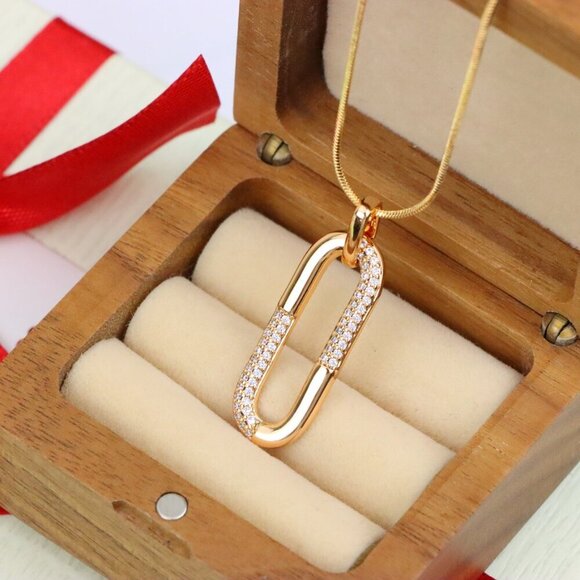 "Oval Link Style Rose Gold Pendant with Crystal Accents, XPPT1300 - Picture 9 of 12